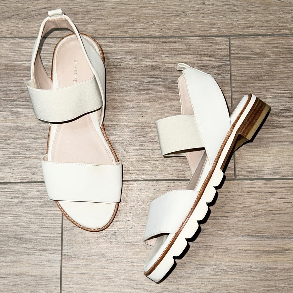 STUART WEITZMAN white leather Topical pull on sandals 6.5